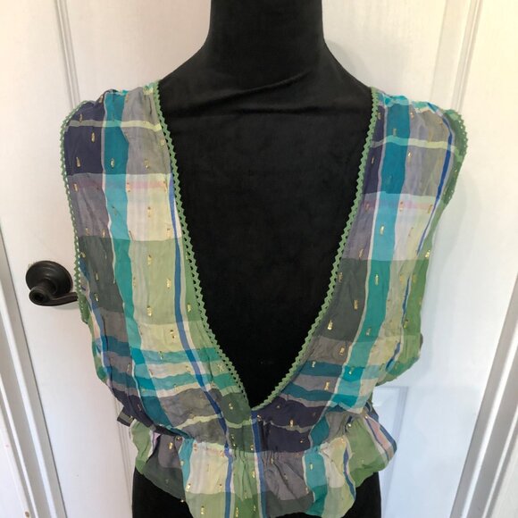 Aerie Women's Plaid Peplum Cropped Tank Top Size Large Multicolor NWT‎ - Picture 10 of 11
